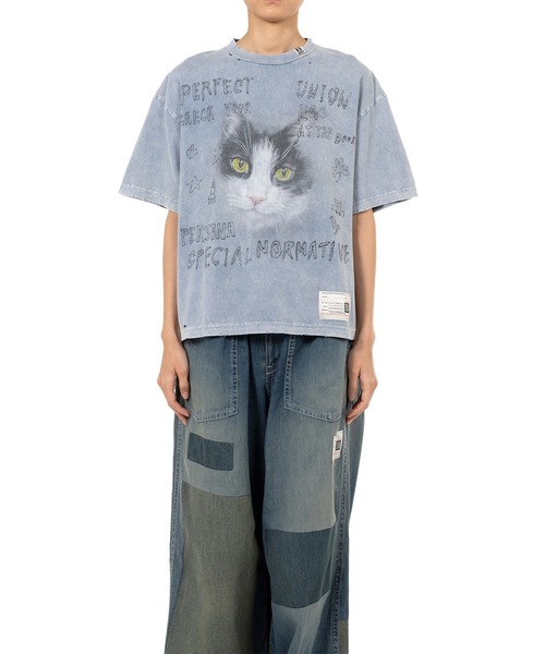 国内買付 MIHARAYASUHIRO キャットプリント ブリーチドTシャツ Maison MIHARA YASUHIRO|ミハラヤスヒロ Cat Print Bleached T