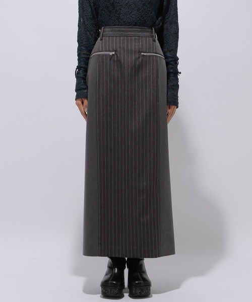 HARE（ハレ）の「ストライプイソザイドッキングナロースカート(HARE)（スカート・レディース・グレー/ブラック・FREE）」の10枚目の写真