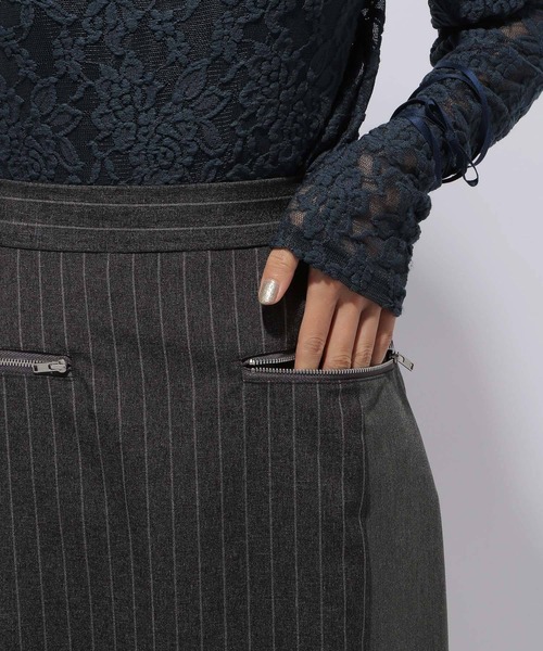 HARE（ハレ）の「ストライプイソザイドッキングナロースカート(HARE)（スカート・レディース・グレー/ブラック・FREE）」の14枚目の写真