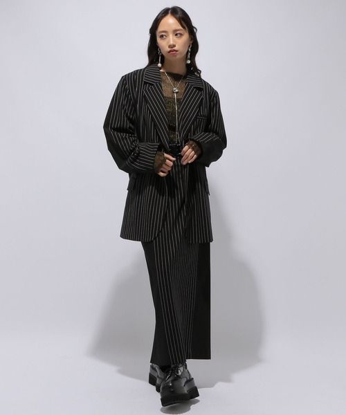 HARE（ハレ）の「ストライプイソザイドッキングナロースカート(HARE)（スカート・レディース・グレー/ブラック・FREE）」の3枚目の写真