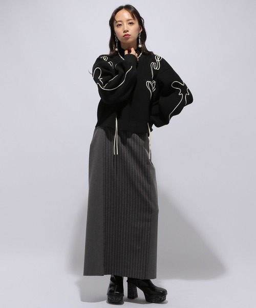 HARE（ハレ）の「ストライプイソザイドッキングナロースカート(HARE)（スカート・レディース・グレー/ブラック・FREE）」の4枚目の写真