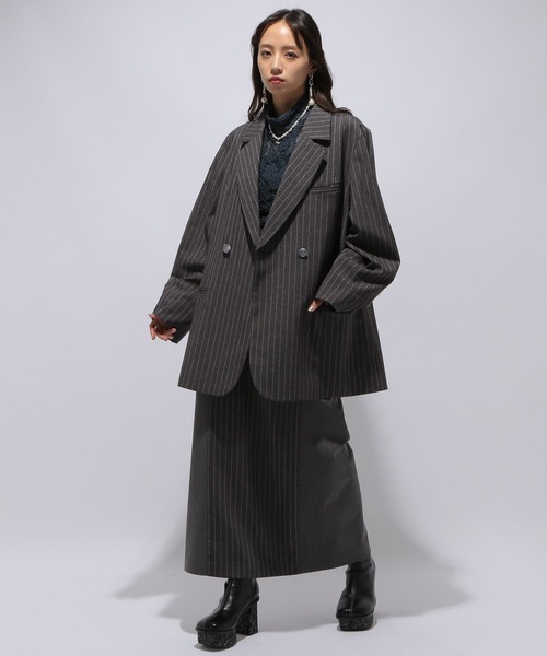 HARE（ハレ）の「ストライプイソザイドッキングナロースカート(HARE)（スカート・レディース・グレー/ブラック・FREE）」の5枚目の写真