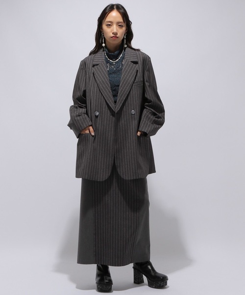 HARE（ハレ）の「ストライプイソザイドッキングナロースカート(HARE)（スカート・レディース・グレー/ブラック・FREE）」の6枚目の写真