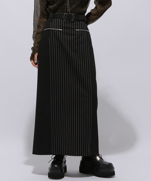 HARE（ハレ）の「ストライプイソザイドッキングナロースカート(HARE)（スカート・レディース・グレー/ブラック・FREE）」の7枚目の写真