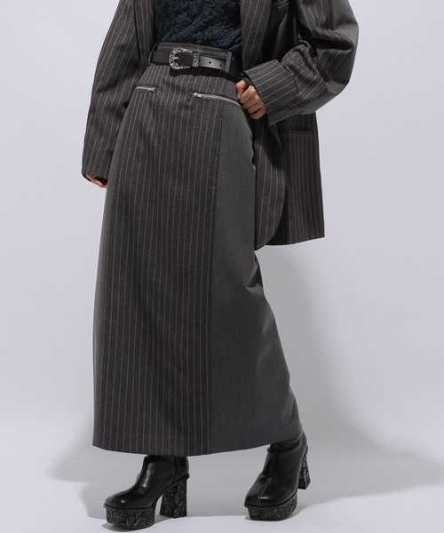 HARE（ハレ）の「ストライプイソザイドッキングナロースカート(HARE)（スカート・レディース・グレー/ブラック・FREE）」の8枚目の写真