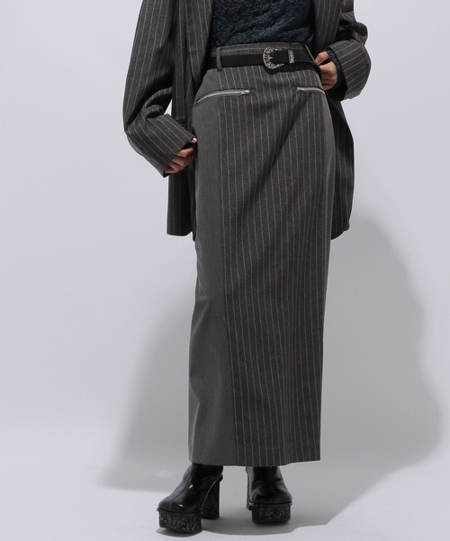 HARE（ハレ）の「ストライプイソザイドッキングナロースカート(HARE)（スカート・レディース・グレー/ブラック・FREE）」の9枚目の写真