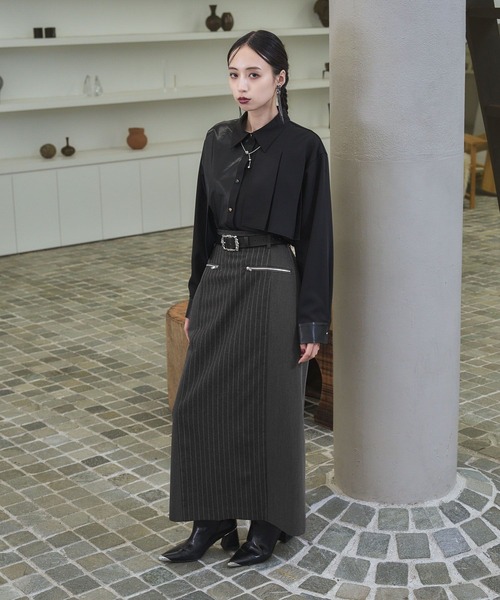 HARE（ハレ）の「ストライプイソザイドッキングナロースカート(HARE)（スカート・レディース・グレー/ブラック・FREE）」の21枚目の写真