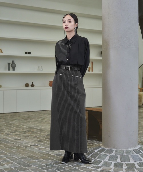 HARE（ハレ）の「ストライプイソザイドッキングナロースカート(HARE)（スカート・レディース・グレー/ブラック・FREE）」の22枚目の写真