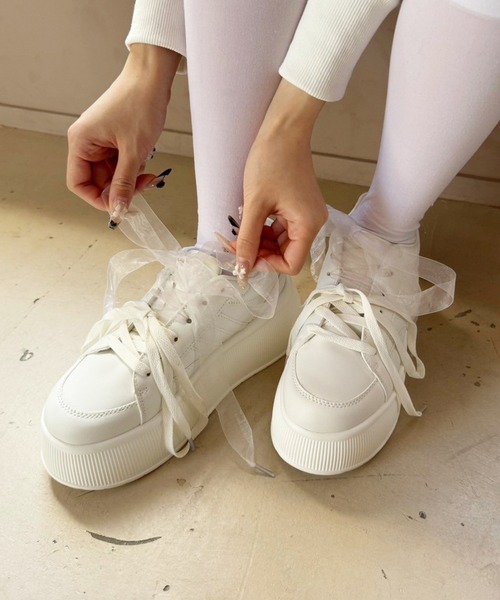 プラットフォームリボンカスタムスニーカー（スニーカー）｜one after
