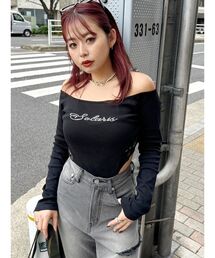 EVRIS | ラインストーンロゴオフフショルボディースーツ(Tシャツ/カットソー)