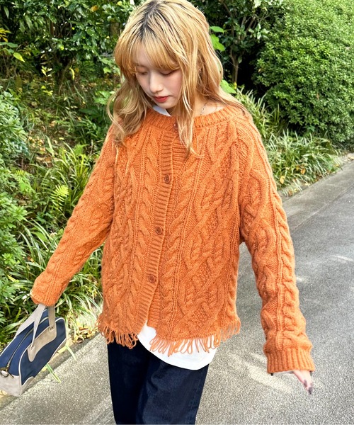 DOUBLE NAME（ダブルネーム）の「前後2WAYフリンジニットプルオーバー（ニット/セーター・レディース・オフホワイト/オレンジ/スミクロ・FREE）」の15枚目の写真