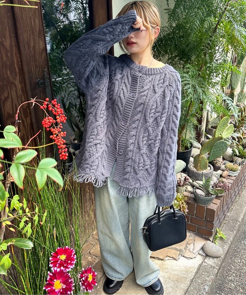 DOUBLE NAME（ダブルネーム）の「前後2WAYフリンジニットプルオーバー（ニット/セーター・レディース・オフホワイト/オレンジ/スミクロ・FREE）」の22枚目の写真