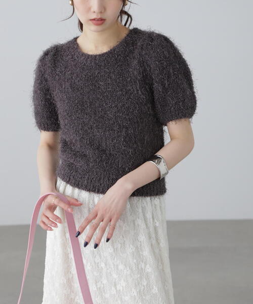 FREE'S MART(フリーズマート)の「◇フェザーパフスリーブ半袖ニット(ニット/セーター・レディース・ホワイト/レッド/イエロー/グレー・FREE)」の3枚目の写真