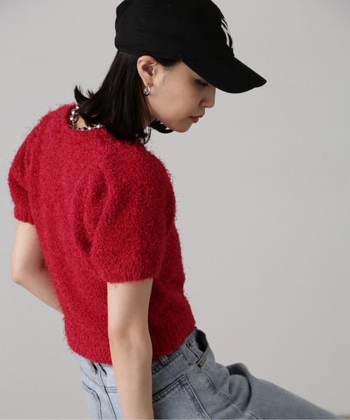 FREE'S MART(フリーズマート)の「◇フェザーパフスリーブ半袖ニット(ニット/セーター・レディース・ホワイト/レッド/イエロー/グレー・FREE)」の11枚目の写真