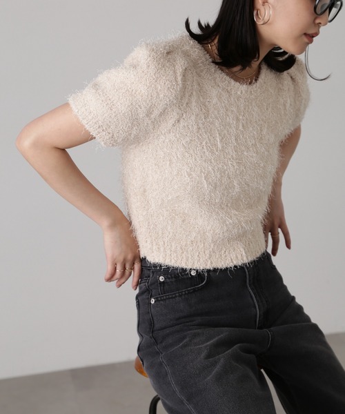 FREE'S MART(フリーズマート)の「◇フェザーパフスリーブ半袖ニット(ニット/セーター・レディース・ホワイト/レッド/イエロー/グレー・FREE)」の17枚目の写真