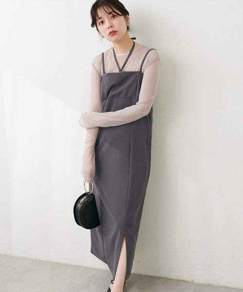 natural couture（ナチュラルクチュール）の「カットジョーゼットペンシルキャミワンピース（ワンピース・レディース・グレイッシュベージュ/ブラック/グレー・FREE）」の14枚目の写真