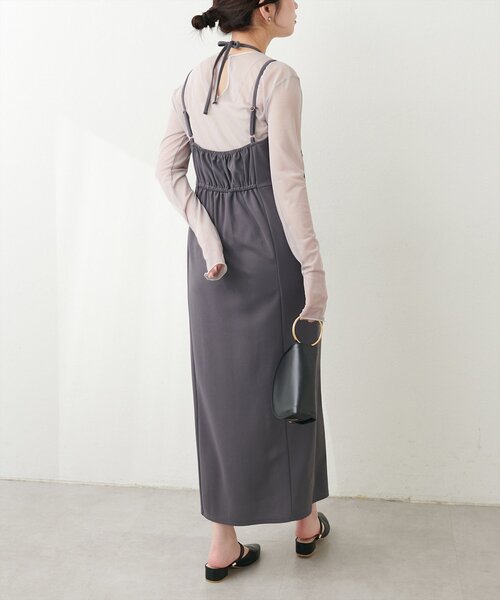 natural couture（ナチュラルクチュール）の「カットジョーゼットペンシルキャミワンピース（ワンピース・レディース・グレイッシュベージュ/ブラック/グレー・FREE）」の15枚目の写真