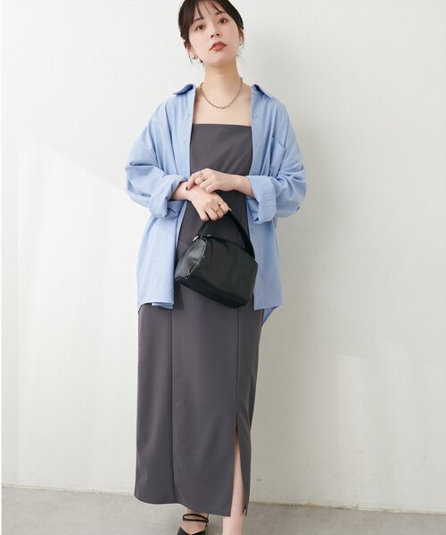 natural couture（ナチュラルクチュール）の「カットジョーゼットペンシルキャミワンピース（ワンピース・レディース・グレイッシュベージュ/ブラック/グレー・FREE）」の12枚目の写真