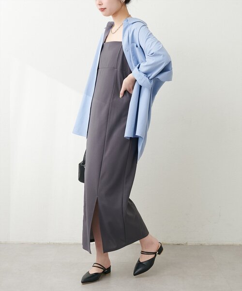 natural couture（ナチュラルクチュール）の「カットジョーゼットペンシルキャミワンピース（ワンピース・レディース・グレイッシュベージュ/ブラック/グレー・FREE）」の13枚目の写真