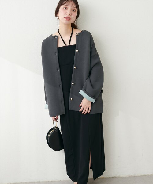 natural couture（ナチュラルクチュール）の「カットジョーゼットペンシルキャミワンピース（ワンピース・レディース・グレイッシュベージュ/ブラック/グレー・FREE）」の7枚目の写真