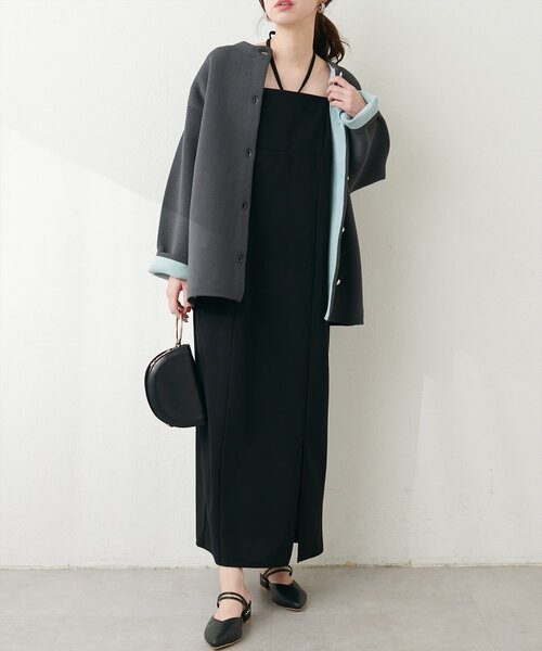 natural couture（ナチュラルクチュール）の「カットジョーゼットペンシルキャミワンピース（ワンピース・レディース・グレイッシュベージュ/ブラック/グレー・FREE）」の9枚目の写真