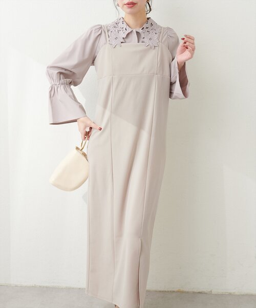 natural couture（ナチュラルクチュール）の「カットジョーゼットペンシルキャミワンピース（ワンピース・レディース・グレイッシュベージュ/ブラック/グレー・FREE）」の17枚目の写真