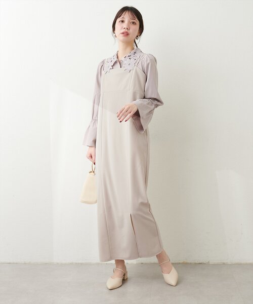natural couture（ナチュラルクチュール）の「カットジョーゼットペンシルキャミワンピース（ワンピース・レディース・グレイッシュベージュ/ブラック/グレー・FREE）」の19枚目の写真