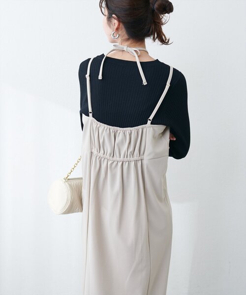 natural couture（ナチュラルクチュール）の「カットジョーゼットペンシルキャミワンピース（ワンピース・レディース・グレイッシュベージュ/ブラック/グレー・FREE）」の21枚目の写真