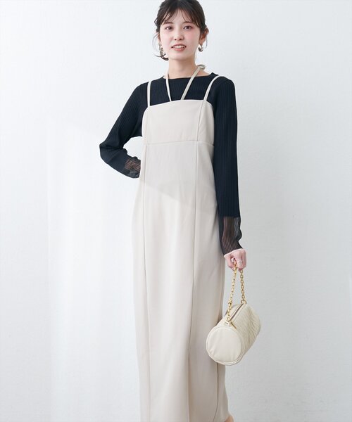 natural couture（ナチュラルクチュール）の「カットジョーゼットペンシルキャミワンピース（ワンピース・レディース・グレイッシュベージュ/ブラック/グレー・FREE）」の22枚目の写真