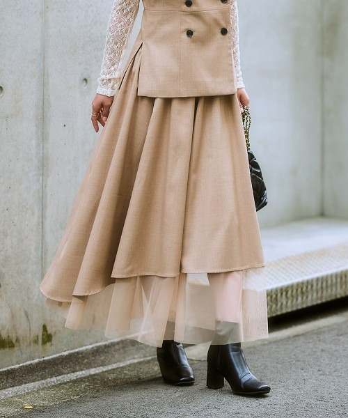 nissen（ニッセン）の「アシンメトリーチュール使いスカート（セットアップ対応）（スカート・レディース・ブラック/ベージュ系・LL/L/M/S）」の8枚目の写真