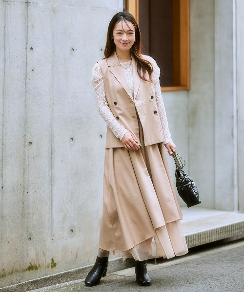 nissen（ニッセン）の「アシンメトリーチュール使いスカート（セットアップ対応）（スカート・レディース・ブラック/ベージュ系・LL/L/M/S）」の9枚目の写真