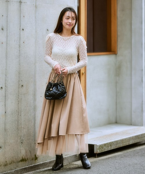 nissen（ニッセン）の「アシンメトリーチュール使いスカート（セットアップ対応）（スカート・レディース・ブラック/ベージュ系・LL/L/M/S）」の10枚目の写真