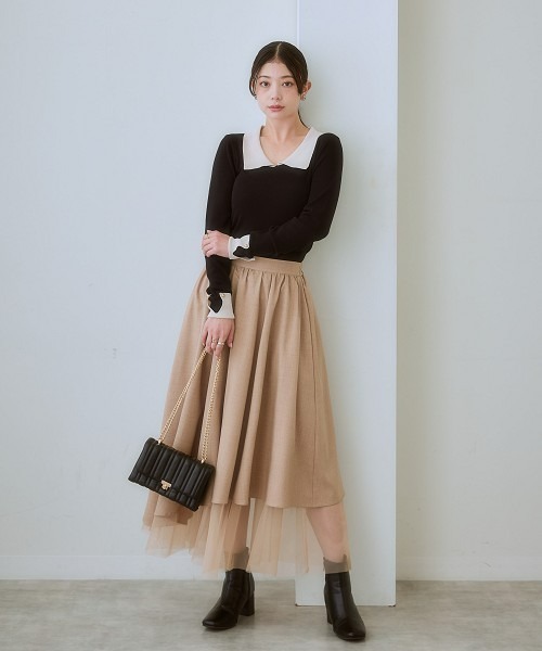 nissen（ニッセン）の「アシンメトリーチュール使いスカート（セットアップ対応）（スカート・レディース・ブラック/ベージュ系・LL/L/M/S）」の11枚目の写真