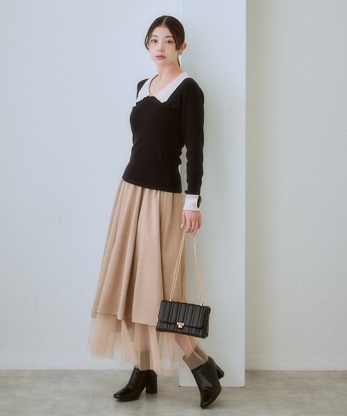 nissen（ニッセン）の「アシンメトリーチュール使いスカート（セットアップ対応）（スカート・レディース・ブラック/ベージュ系・LL/L/M/S）」の12枚目の写真