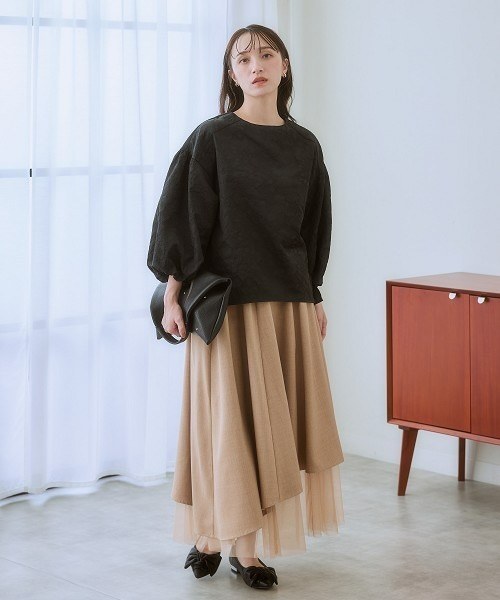 nissen（ニッセン）の「アシンメトリーチュール使いスカート（セットアップ対応）（スカート・レディース・ブラック/ベージュ系・LL/L/M/S）」の13枚目の写真