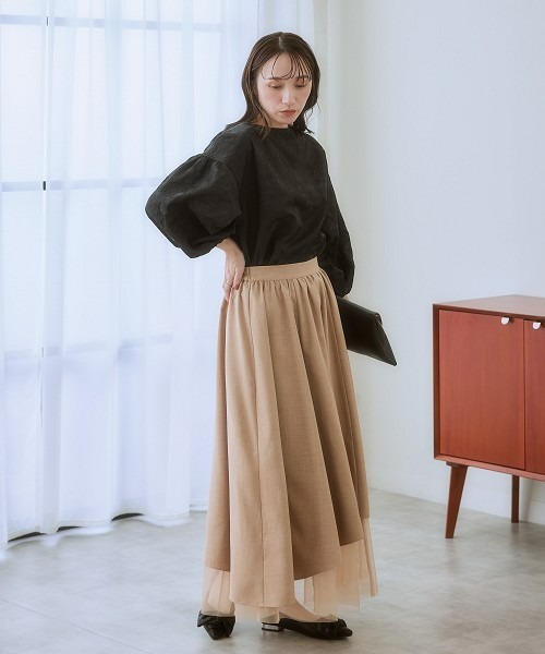 nissen（ニッセン）の「アシンメトリーチュール使いスカート（セットアップ対応）（スカート・レディース・ブラック/ベージュ系・LL/L/M/S）」の14枚目の写真