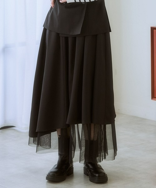 nissen（ニッセン）の「アシンメトリーチュール使いスカート（セットアップ対応）（スカート・レディース・ブラック/ベージュ系・LL/L/M/S）」の3枚目の写真