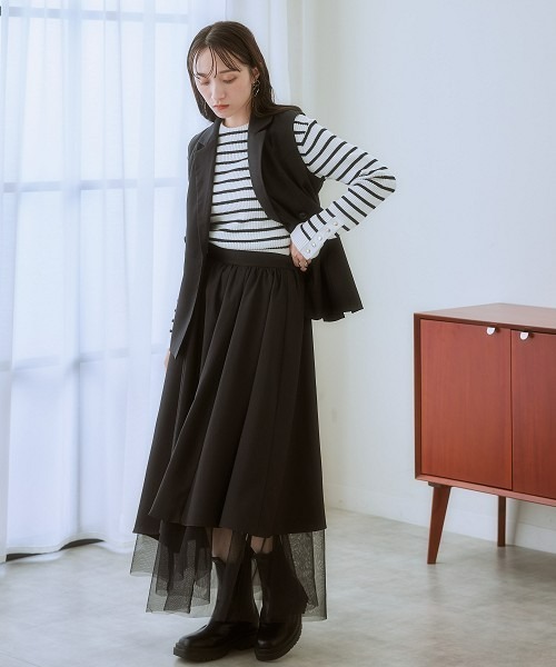 nissen（ニッセン）の「アシンメトリーチュール使いスカート（セットアップ対応）（スカート・レディース・ブラック/ベージュ系・LL/L/M/S）」の5枚目の写真