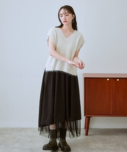 nissen（ニッセン）の「アシンメトリーチュール使いスカート（セットアップ対応）（スカート・レディース・ブラック/ベージュ系・LL/L/M/S）」の6枚目の写真