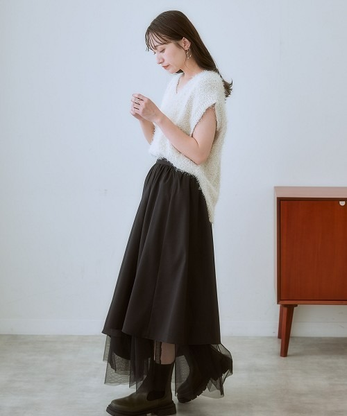 nissen（ニッセン）の「アシンメトリーチュール使いスカート（セットアップ対応）（スカート・レディース・ブラック/ベージュ系・LL/L/M/S）」の7枚目の写真