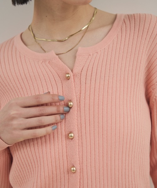 Shelly island（シェリーアイランド）の「ゴールドボタンリブニットカーディガン（ニット/セーター・レディース・ブラック/ピンク/ホワイト・FREE）」の16枚目の写真