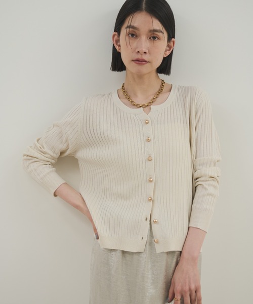 Shelly island（シェリーアイランド）の「ゴールドボタンリブニットカーディガン（ニット/セーター・レディース・ブラック/ピンク/ホワイト・FREE）」の6枚目の写真