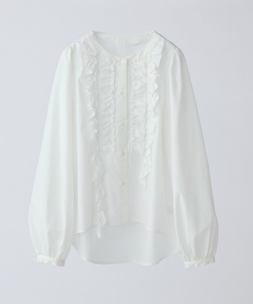idem（イデム）の「front frill blouse / フリルデザインシャツブラウス（シャツ/ブラウス・レディース・ホワイト/サックスブルー・FREE）」の11枚目の写真