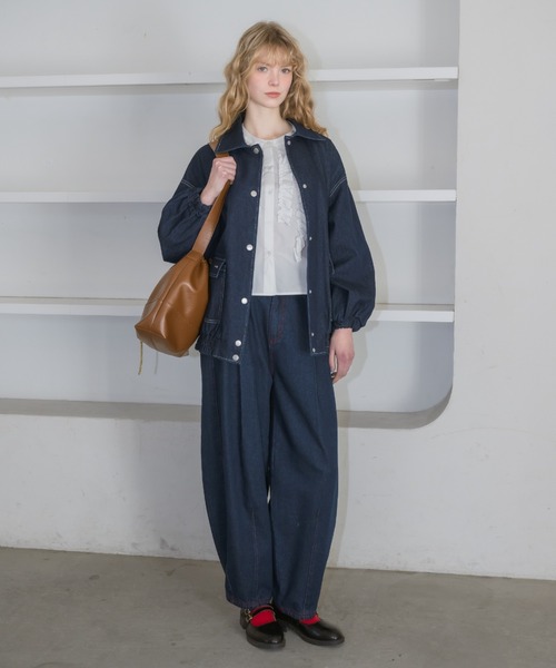 idem（イデム）の「front frill blouse / フリルデザインシャツブラウス（シャツ/ブラウス・レディース・ホワイト/サックスブルー・FREE）」の9枚目の写真