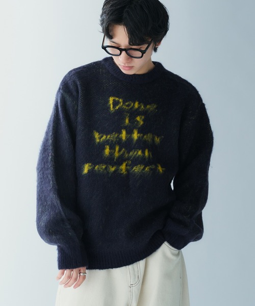 Adoon plain（アドーンプレーン）の「SHAGGY MESSAGE LOGO KNIT　シャギーメッセージロゴニット（ニット/セーター・メンズ・ボルドー/ネイビー/チャコールグレー・LARGE/MEDIUM）」の3枚目の写真