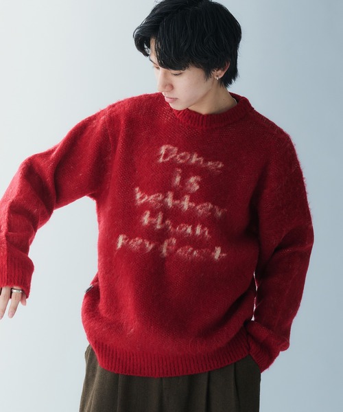 Adoon plain（アドーンプレーン）の「SHAGGY MESSAGE LOGO KNIT　シャギーメッセージロゴニット（ニット/セーター・メンズ・ボルドー/ネイビー/チャコールグレー・LARGE/MEDIUM）」の14枚目の写真