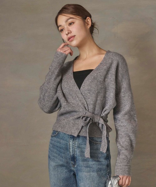 Edit Sheen（エディットシーン）の「カシュクールニットプルオーバー（カーディガン/ボレロ・レディース・ブラック/アイボリー/グレー・M）」の3枚目の写真