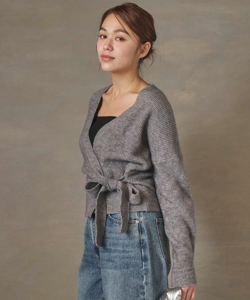 Edit Sheen（エディットシーン）の「カシュクールニットプルオーバー（カーディガン/ボレロ・レディース・ブラック/アイボリー/グレー・M）」の4枚目の写真