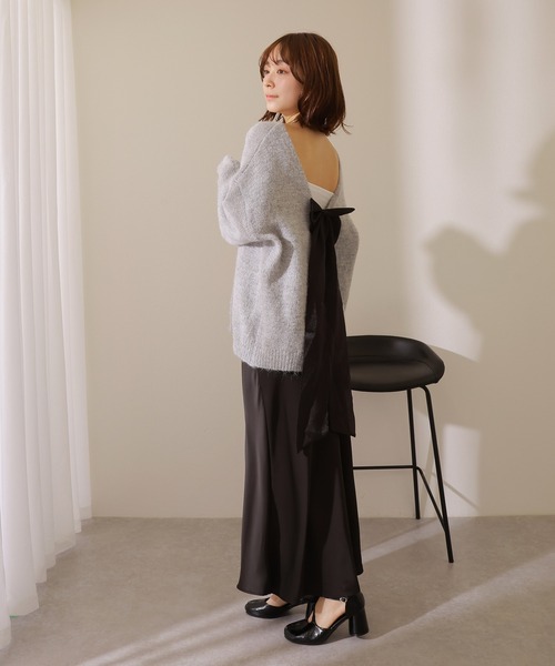 back ribbon knit pullover /バックリボン ボリュームスリーブ