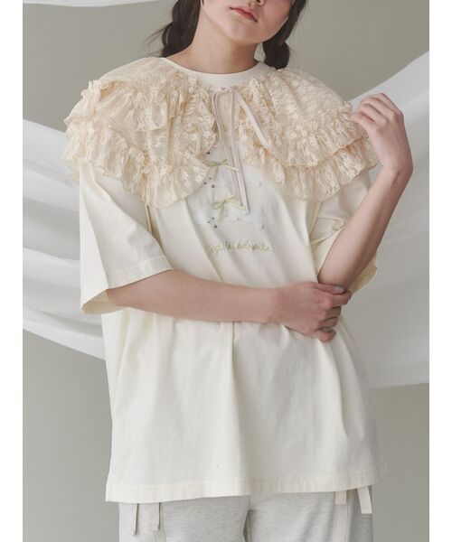 merry jenny（メリージェニー）の「flower frill 2wayつけ襟（付け襟・レディース・オフホワイト/ブラック/アイボリー・FREE）」の3枚目の写真